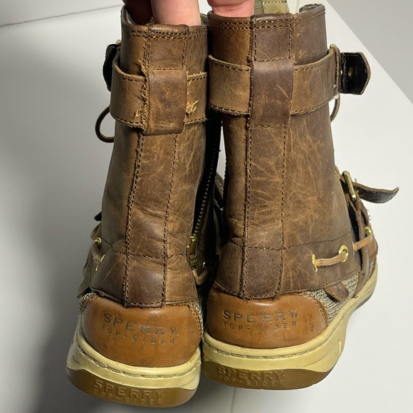 Sperry Women’s 9 Brown Leather Duck Boots Non-Marking Sole Lace Zip Riding Style - Picture 7 of 15